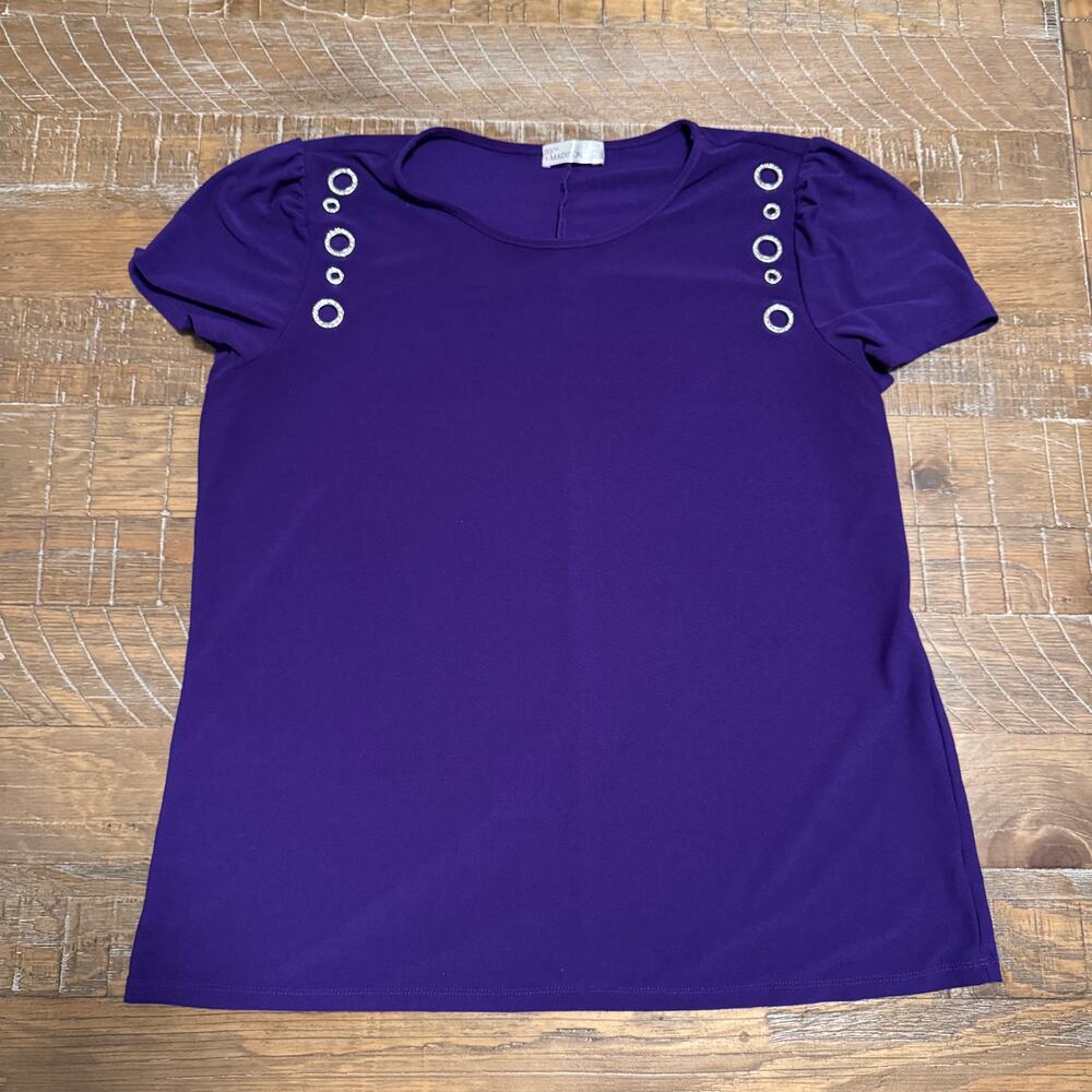 89th and Madison Large Purple Blouse Short Sleeve Embellished Grommets Office